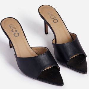 Black Ego pointed peep toe kitten heels